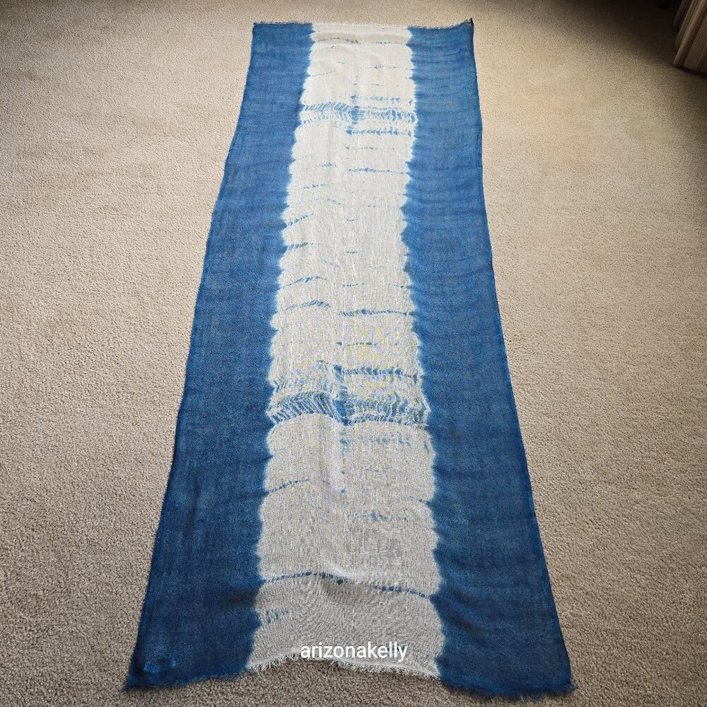 NWOT Linen Scarf Tie Dye Denim Blue & Ivory